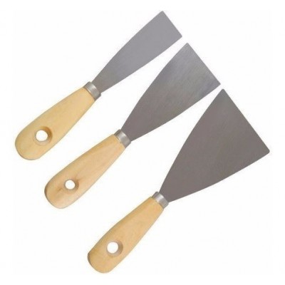 Kit espatulas Para Gesso Massa Pintura Espátula Aço 3 Peças cabo de madeira